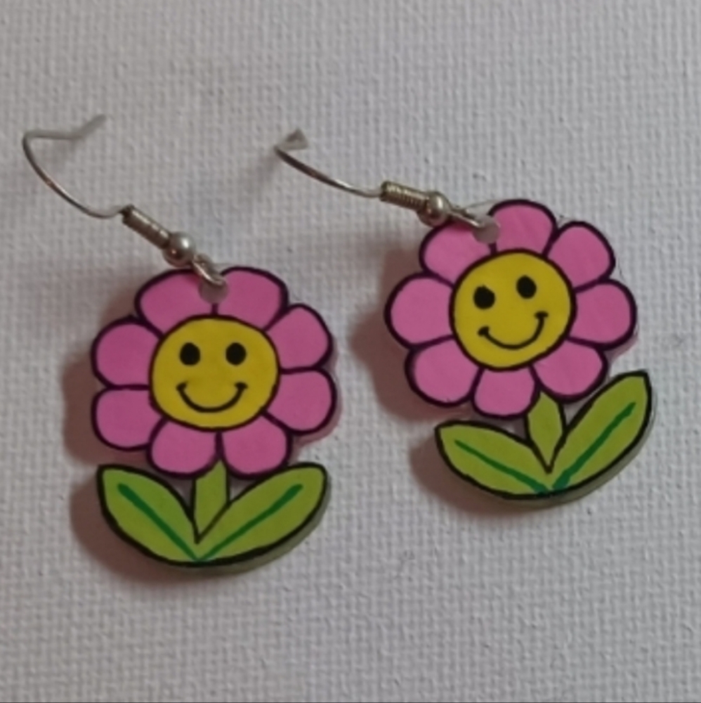 4/$60 New Pink Happy Flower Pair of Earrings - Hand-Made